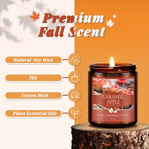 Image of Fall Candle, Caramel Apple Scented Candles for Home, Natural Soy Autumn Candle Aromatherapy Candle, 7 oz Jar Candles Fall Gifts for Women Men