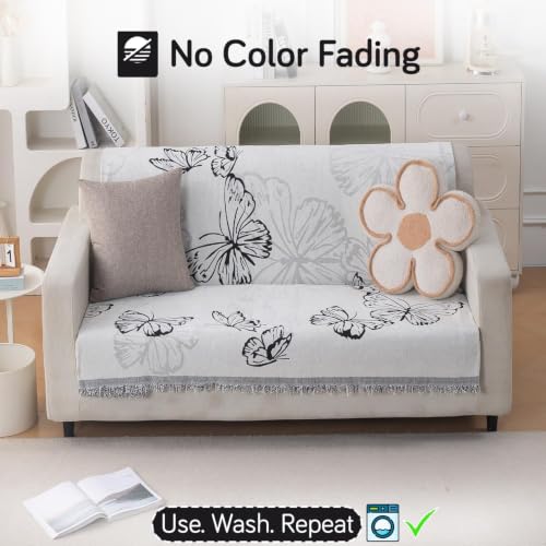 Image of HOKIPO Serene Abode Sofa Cover 2 Seater, 180x120 cm, Monochrome Butterfly