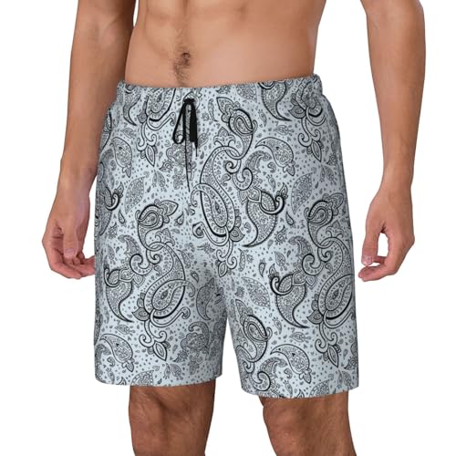 Black White Paisley Funny Men's Swim Trunks Board Shorts Quick Dry-2