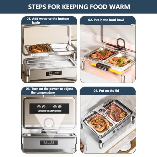 QUSYZD Elektrischer Chafing-Food-Buffetwärmer mit 4 Lebensmittelclips, Edelstahl-Dampftisch-Selbstbedienungsherd für Familienessen, Restaurant, Bankett, Kantine, rund, – Bild 5
