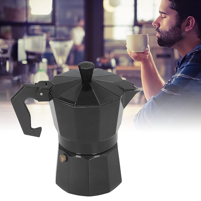 Image of 1 Cup Stovetop Espresso Maker Moka Pot (60 ML) | Classic Italian Coffee Maker for Espresso, Cappuccino & Latte | Durable Cast Aluminum Body | Suitable for Gas & Electric Cooktops | Black