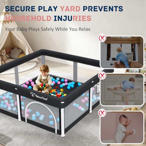 Image of TOREVSIOR Foldable Baby Playpen with Mat, 50 inchx50 inch Collapsible Play Pen for Babies and Toddlers, Indoor & Outdoor Kids Safety Play Pen, Portable Play Yard, Foldable Baby Playpen with 50 Ocean Balls