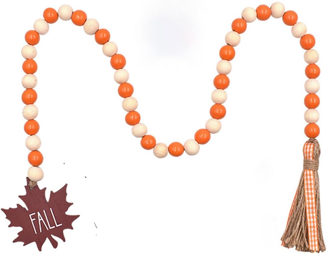 Fall Wood Bead Garland Home Decor, Thanksgiving Wooden Bead Tassel Garland