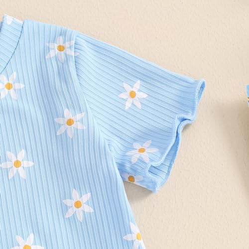 Baby Girl Summer Outfits Short Sleeve Lettuce Trim Floral Tops + Shorts Set Infant Clothes3