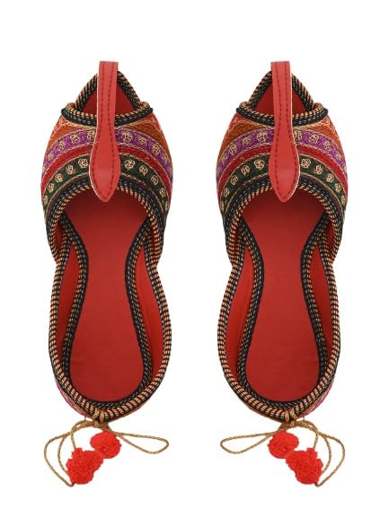 apratim Women's Embroidered Wedge Juttis, Multi, Traditional Indian Ethnic Footwear with Tassel Detail, Fabric,Slip-On-picture-31