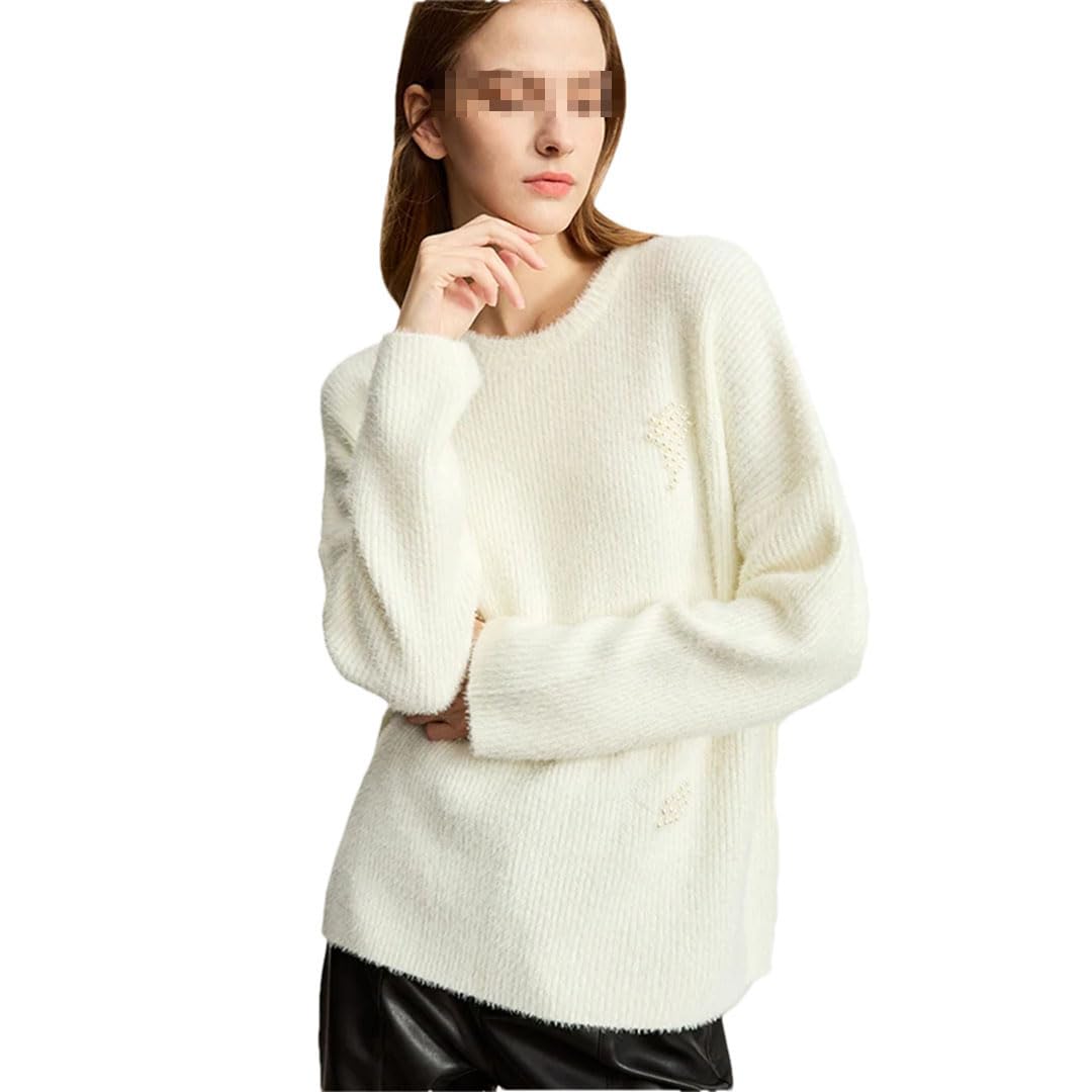 Cappotto da Donna Girocollo in Lana Maglione Invernale Sciolto con Maniche Lunghe Pullover Casual Solido