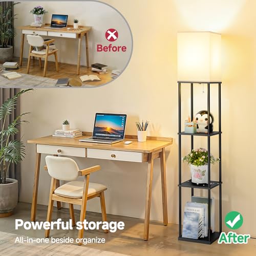 SHINE HAI Floor Lamps with Shelves for Living Room, 3-Tier Square Modern Standing Lamp with 3CCT Bulb, 11W 950LM Brightness, Tall Shelf Lamp for Bedroom, Office, Bookshelf & Display Organizer - Image 5