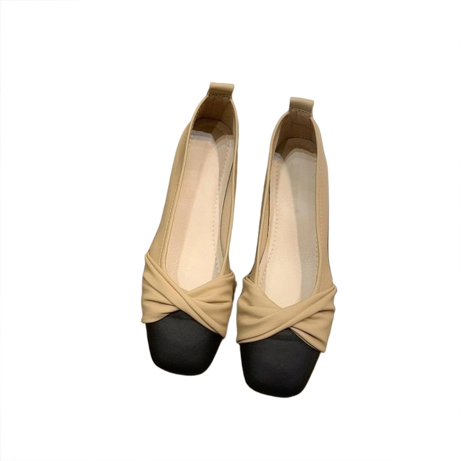 SMYDM Mary Jane - Ballerine da donna con tacco basso, in pelle PU, tacco basso, ballerine a punta, con fiocco, beige kaki
