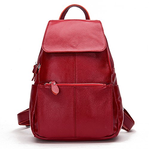 Image of zency 15 Colors Real Soft 100% Genuine Leather Women Backpack Fashion Ladies Travel Bag Preppy Style For Woman (Dark Red)