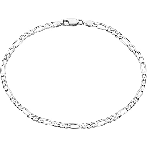 Savlano 925 Sterling Silver Italian Solid Figaro Link Chain Bracelet For Men & Women - Made in Italy Comes With a Gift Box
