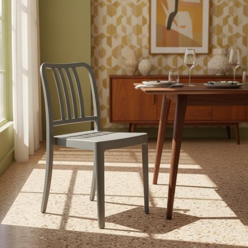 La Mejor Recopilación de Sillas de comedor de jardín los mejores 5. 46 Fohfurniture Set de 4 Sillas para Jardín y Terraza FOH, Sillas Apilables para Exterior e Interior, Marco de Aluminio, Soporta 220 kg, Sin Montaje, Color Gris