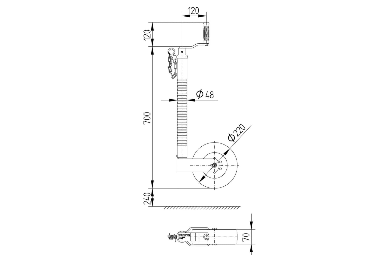 Rueda de apoyo TK48 KNOTT 200 kg 48 mm
