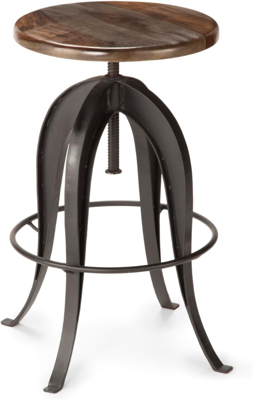 Steve Silver Sparrow Round Bar Stool: Swivel, Solid Wood Seat, Metal Frame, Adjustable Height, Classic Style Counter Chair, 16" L x 16" W x 31" H, Grey