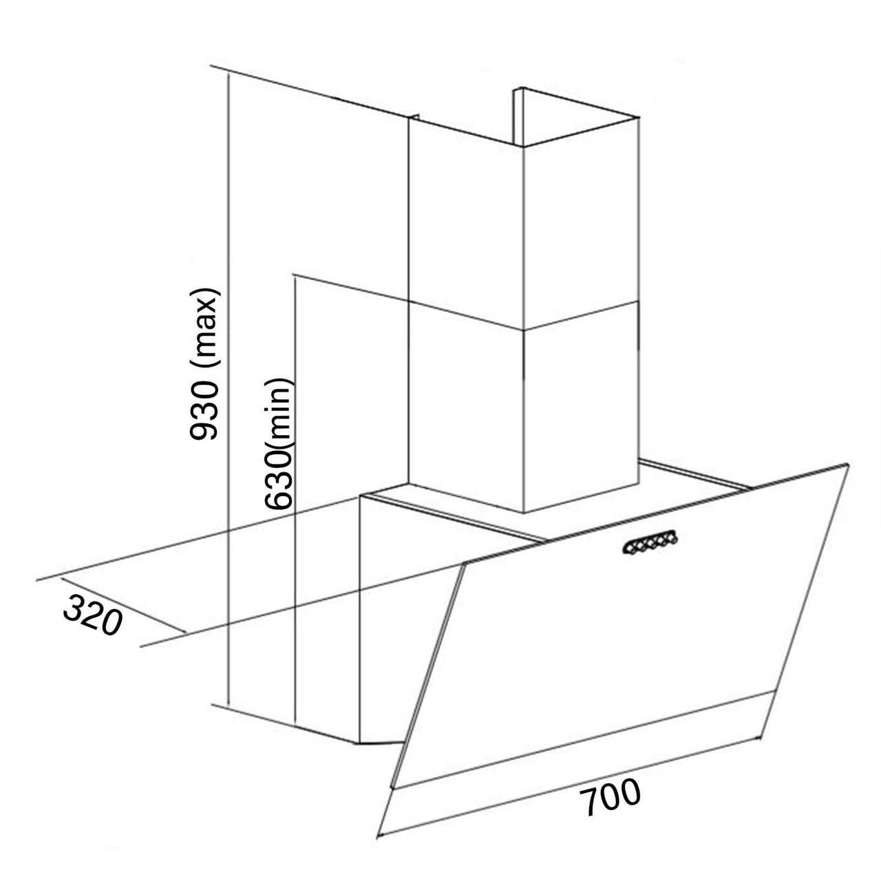 SIA AH70BL 70cm Black Angled Glass Chimney Kitchen Cooker Hood Fan & Filter — view 6