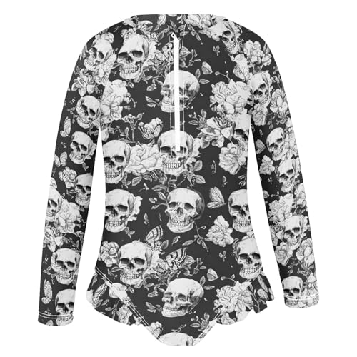 ALAZA Toddler Swimsuit Girl Bathing Suit Swimwear Rash Guard Skull Gothic Vintage Long Sleeve 3T2
