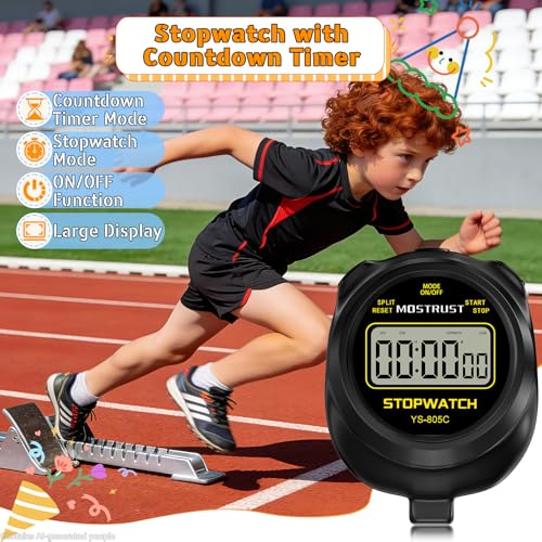 Digital Simple Stopwatch Timer, Single Lap Countdown Timer with On/Off, AAA Battery (Included) for Kids Students Coaches, Black - Image 2