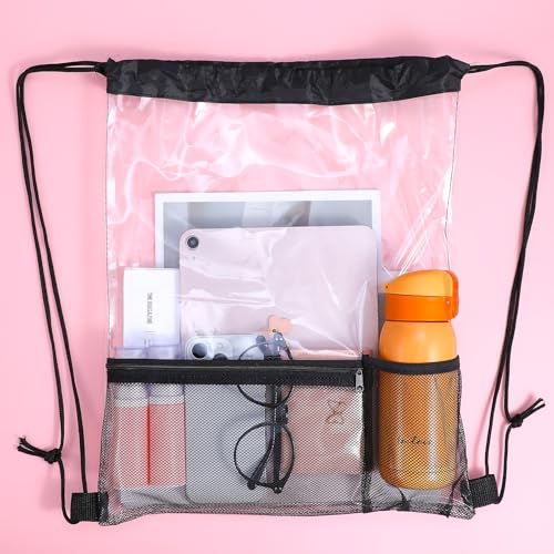 Bremorou Clear Drawstring Backpack 2 Pack Clear Drawstring Bag Stadium Approved See Through Transparent Pvc Backpack, Stadium Approved For Concerts Sports Travel And Work (Black)4
