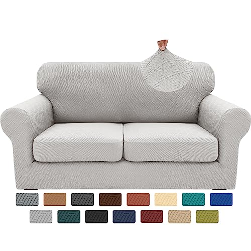 XINEAGE 2025 New 3 Pieces Couch Covers for 2 Cushion Sofa Super Stretch Loveseat Slipcover Pet Dog Universal Slip Cover Anti Slip Love Seat Furniture Protector (Silver Grey, 55"-69")