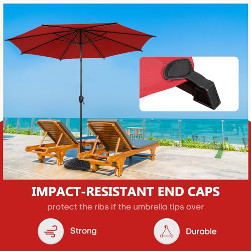 Image of Abba Patio 9FT Lyon Outdoor Patio Umbrella Outdoor Table Umbrella with Push Button Tilt and Crank Market Umbrella 8 Sturdy Ribs UV Protection Waterproof for Garden Deck Backyard Pool Dark Red