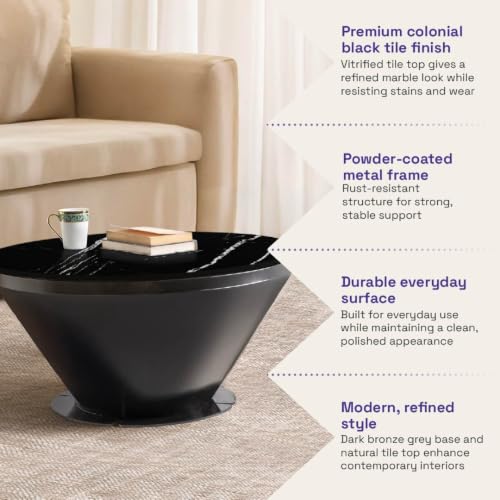 Image of Wakefit Espresso Big Coffee Table I Marble Finish I Vitrified Tile Top I Colonial Black