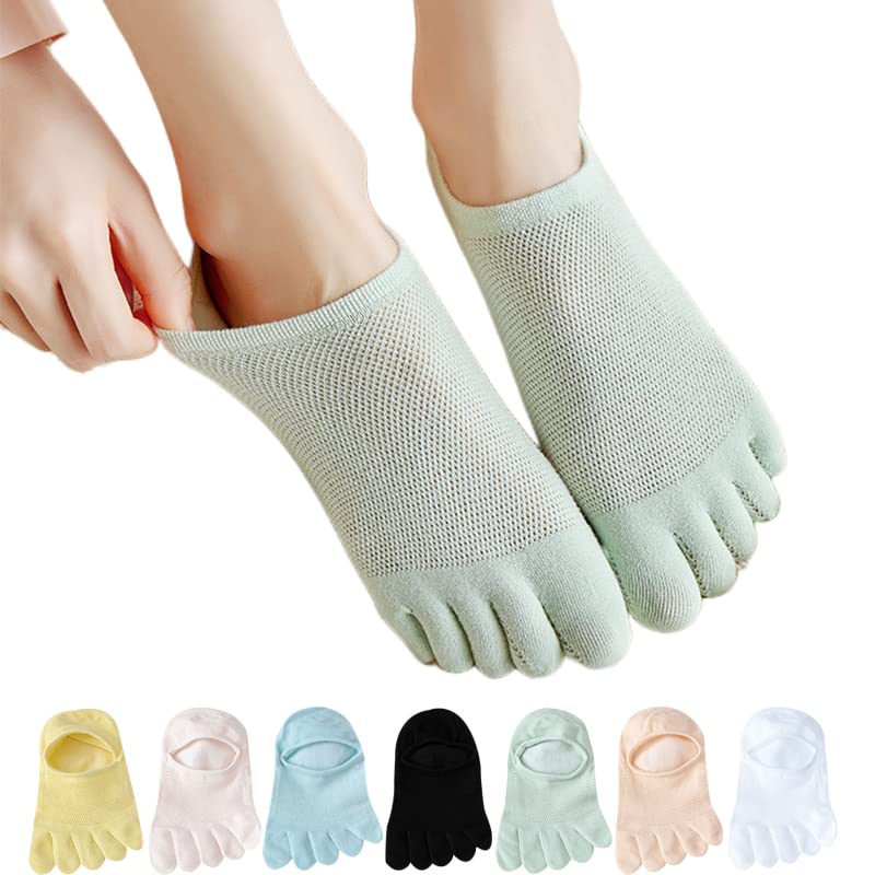 3 Paia di Calzini da Donna a Cinque Dita Calzini Invisibili Traspiranti in Maglia di Calzini da Barca in Cotone Moda Primavera Estate (Color : 3 Pairs Yellow, Size : EU 34-39)