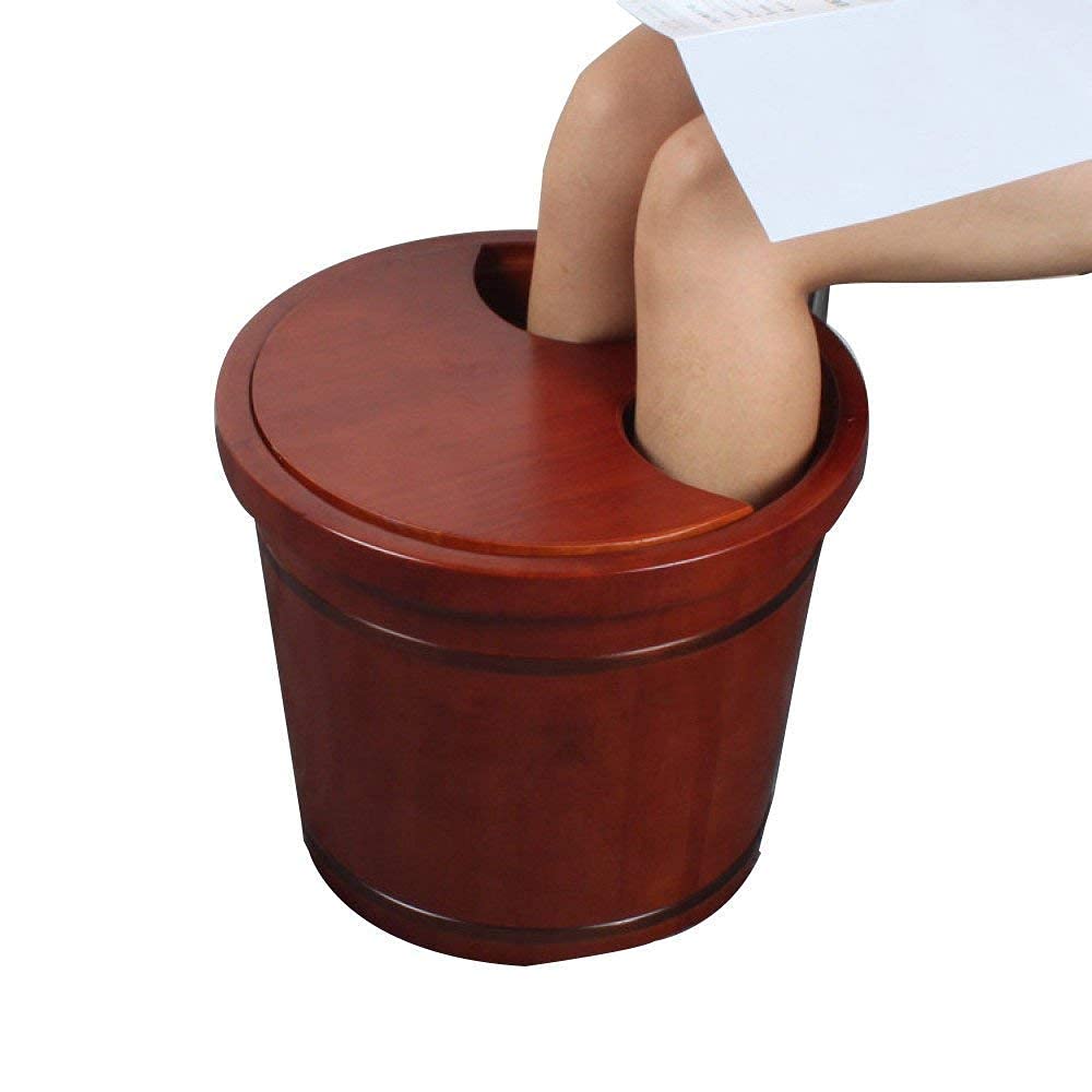 Cubo para pediluvio de madera natural, lavabo para pedicura, suministros para baño de pies para sauna, dientes de roble de 35 de alto con cubierta para tarjeta, barril de pub para pies de espuma de