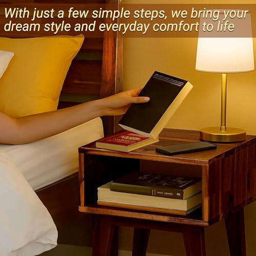Image of Acacia Serena Nightstand Solid Wood Nightstand with Open Storage Shelf, Wood Bedside Table, Night Stands for Bedroom - Chocolate
