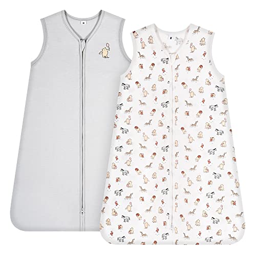 Image of TILLYOU Sleep Sack 0-6 Months - 0.5 TOG Baby Wearable Blanket with 2-Way Zipper, Extra Soft Cotton Sleeveless Sleeping sack 2 Pack, Bear Forest & Grey