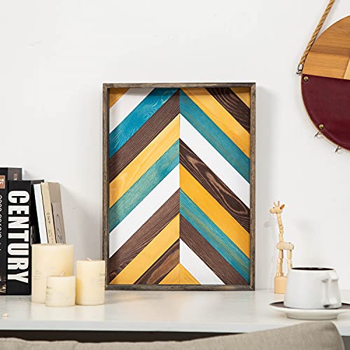 Exoliry Multicolor Rustic Stone Gray Rectangular Wood Serving Tray Cutout Handles Chevron Arrow Pattern Decorative Tray Breakfast Coffee Party Banquet Home Kitchen Ottoman Office Document Holder #TOP4