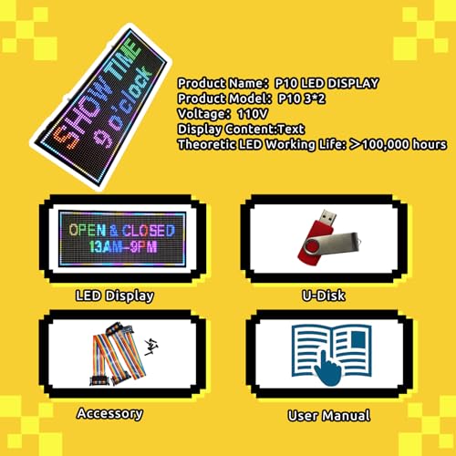 Image of P10 Programmable Scrolling LED SIGN 40 inchx14 inch LED Display, 4000cd /m High Brightness led Display with WIFI+USB, Indoor Outdoor Digital Sign Screen, SMD Technology Open Sign for Advertising Advertising