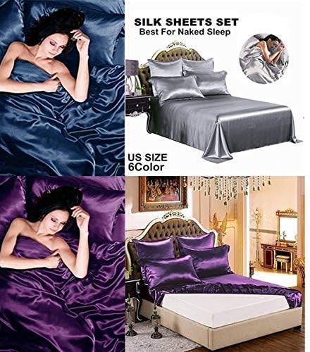Miniatura 2 de Edredón de satén de seda de lujo con juego de sábanas bajeras King  4 piezas incluye sábana bajera de bolsillo súper profundo de 16 a 18 pulgadas,