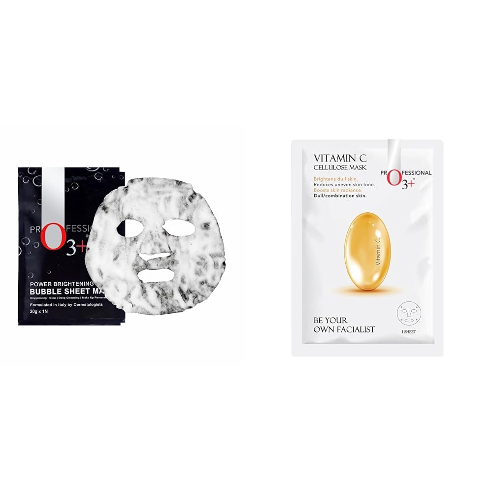 O3+ Power Brightening Bubble Sheet Mask for Deep cleansing and glowing skin (30gm & O3+ Facialist Vitamin C Cellulose sheet Mask for pigmentation and uneven skin (30g) Combo-picture-51