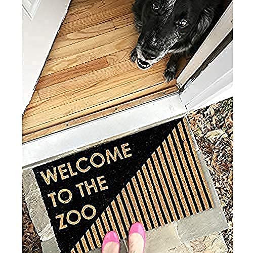 Image of Onlymat inchWelcome to The Zoo Anti-Slip Doormat, Coir with PVC Backing, Rectangular (75x45cm), Black /Brown - for Entryway, Outdoor, Home, Living Room, Hall & Door Use.