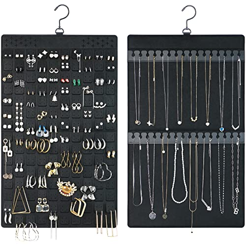 KMEOSCH Doppelseitiger Schmuck-Organizer zum Aufhängen, für bis zu 300 Paar Ohrringe und 30 Halsketten (1 Packung)