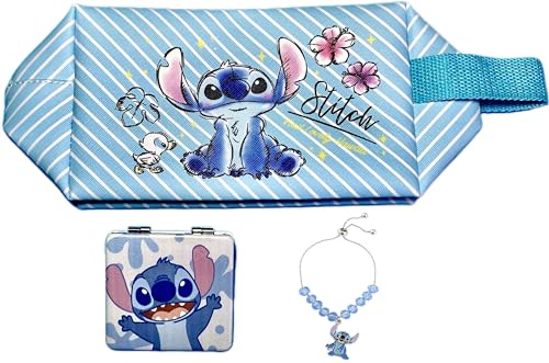 Stitch Travel Cosmetic Bag + Double Sided Cosmetic Mirror+Stitch Bracelet,.Large Capacity PU Bag. Stitch Stuff Gift. Foldable Makeup Accessories are Perfect Gifts for Girls and Women - Image 4