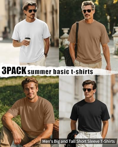 Image of Neer 3 Pack Big and Tall T-Shirts for Men L-7xl Tops | Large Casual Stretch Workout Tees, Short Sleeve Crewneck Oversized Shirts, Classic Summer Outfits, Comfy Basic Loose Clothes