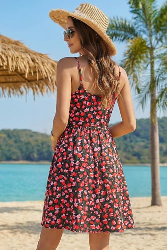 Image of STYLEWORD Womens Sundress Summer Floral Wrap V Neck Backless A-Line Casual Beach Midi Dress