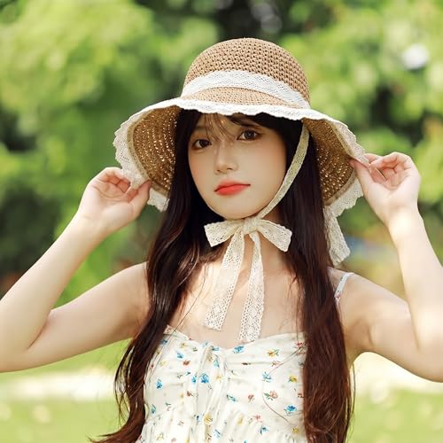 Image of Kraptick Headwear Hats - Lightweight Crocheted Straw Hat for Women, Foldable Summer Beach Hat with UV Protection & Stylish Travel Cap with Wide Brim