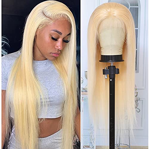 Blonde 613 Lace Front Wig Human Hair 13x4 True Length Blonde Human Hair Wigs 150% Density 613 Frontal Wig Pre Plucked with Baby Hair Brazilian Virgin Straight Lace Front Wigs for Women (20 inch)