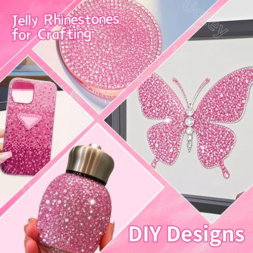 Image of 16000Pcs Flatback Resin Jelly Pink Rhinestones for Crafting DIY Clothing | Pink Gems Jelly Rhinestones Mixed Sizes Bedazzling Crystal with Pickup Tool for Crafts Tumblers Mugs Shoes Fabric Nail Art