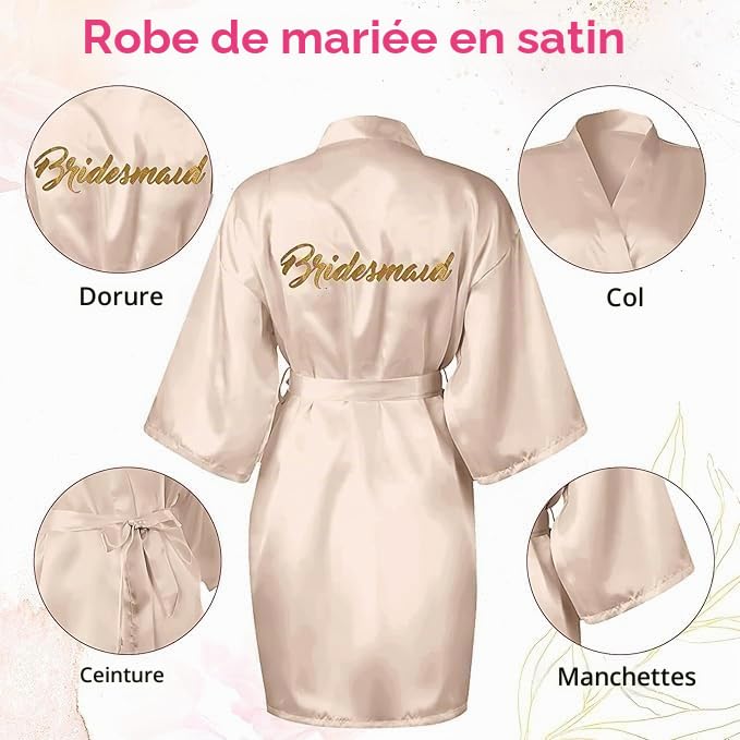 Lot de 6 peignoirs de chambre pour femme - En satin - Col en V - Avec ceinture - Pour fête de mariage, jour de mariée