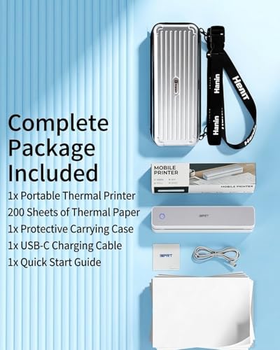 Image of Inkless Portable Printer for Travel, Wireless Thermal Printer with 1 Case and 200pcs Paper Kit Supports 8.5 x 11 inch US Letter, A4, 610Pro 300DPI Small Bluetooth Printers for Phone Home Office Car, Grey