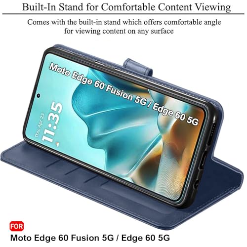 Image of TheGiftKart Flip Back Cover Case for Motorola Moto Edge 60 Fusion 5G / Edge 60 5G | Dual-Color Leather Finish | Inbuilt Stand & Pockets | Wallet Style Flip Back Case Cover (Faux Leather, Blue & Sky)