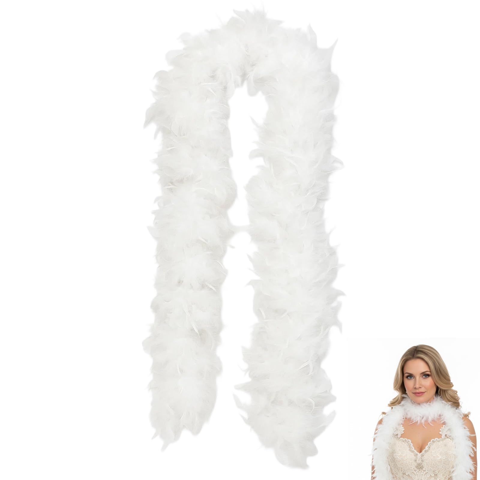 White Feather Boa, Long Ostrich Feather Boa, 2m 60g White Feather Boa, Soft and Fluffy