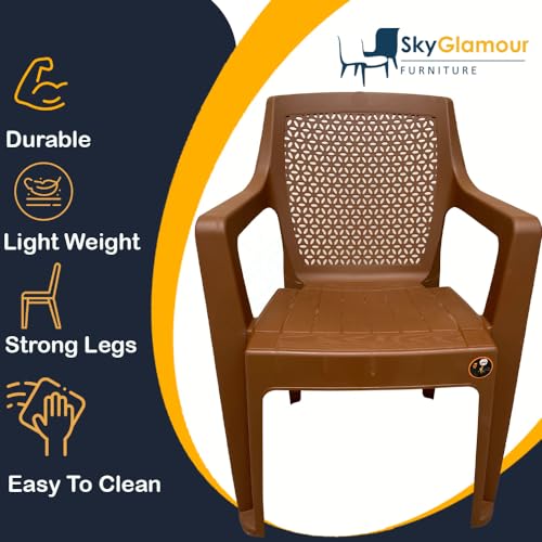 Image of SkyGlamour Cello Sonet Plastic Chair | Net Design Plastic Arm Chair for Garden, Home, Living Room, Indoor and Outdoor use |Plastic Chairs Set of 2 (Colour: Sandalwood; Set of 2)