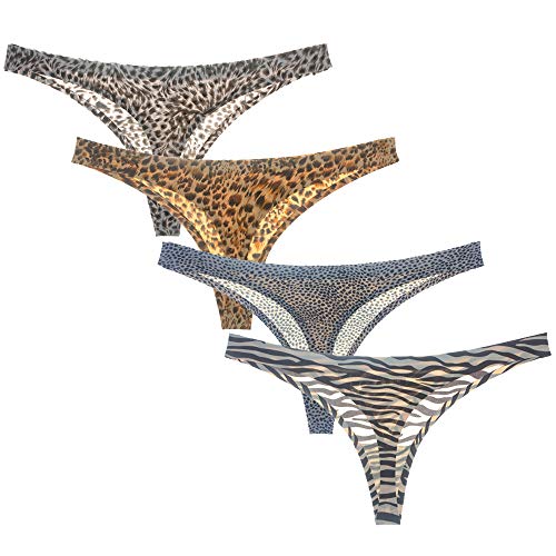 Women â€˜s Thongs Sexy Lady Thongs Sport Thongs 4 pcs Pack Thongs G-Strings Leopard Grain Animal Totem Thongs Sexy Underwear (Black, X-Large)