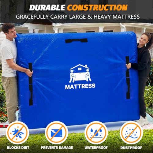 Image of Mattress Bags for Moving, BETU Mattress Protector Waterproof Mattress Cover Twin Size Storage Bags with 8 Heavy-Duty Handles and Zipper for College Bed Extra Thick Large(2 Pack, 77 inchx42 inchx15 inch Navy)