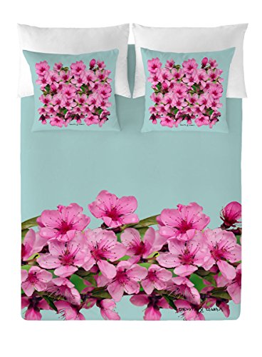 Devota & Lomba Flor Almendro Cenefa Funda Nórdica, Algodón, Multicolor, cama 135 cm