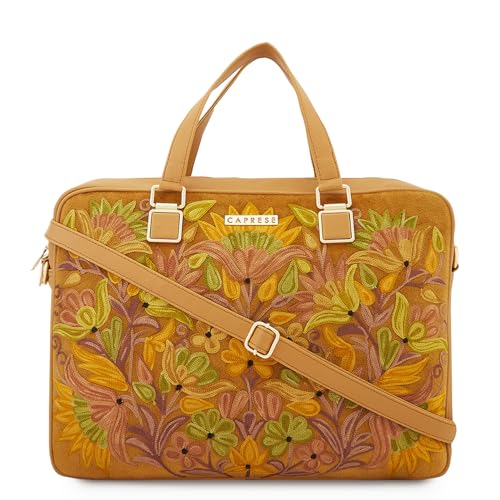 Image of Caprese Siji Tresna Large Laptop Bag for Women with Adjustable & Detachable Strap | Stylish Kashida Embroidery Laptop Handbag | 16-Inch Compatible Spacious Office Bag with Smart Sleeve