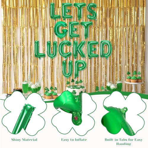 Image of 16in St Patricks Day Party Decorations Balloons-Classic Shamrocks Green LETS GET LUCKED UP St Patricks day Inflatables Lucky Irish Balloons Decor Saint Patricks Day&Green party Decorations